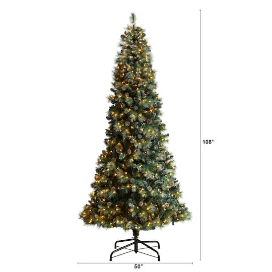 9ft. Pre-Lit Frosted British Columbia Mountain Pine Artificial Christmas Tree, Clear Lights